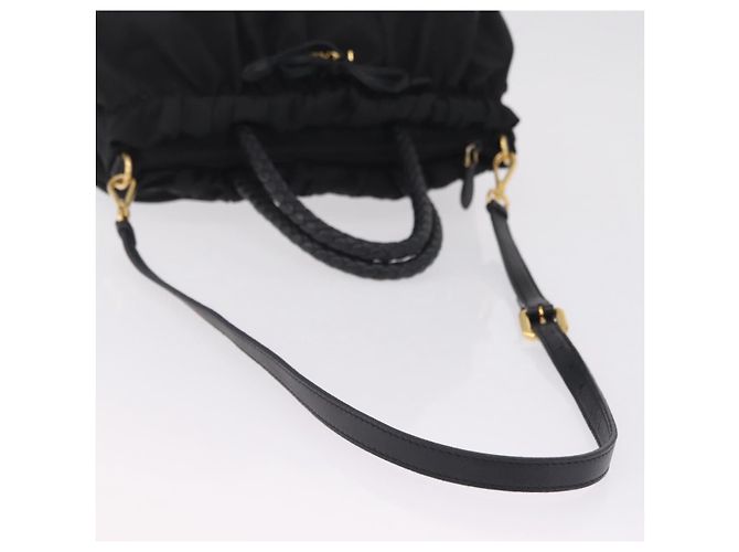 PRADA Sac Tote Nylon 2way Noir Doré - vue 9