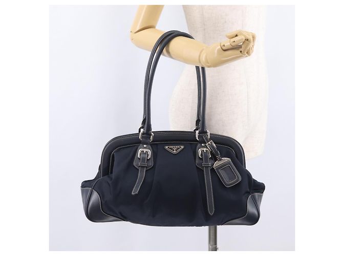 PRADA Bolso Boston Nylon Navy Silver - vista 28