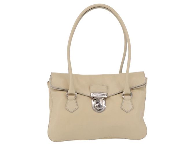 PRADA Tote Bag Leather Ivory Silver - vista 2