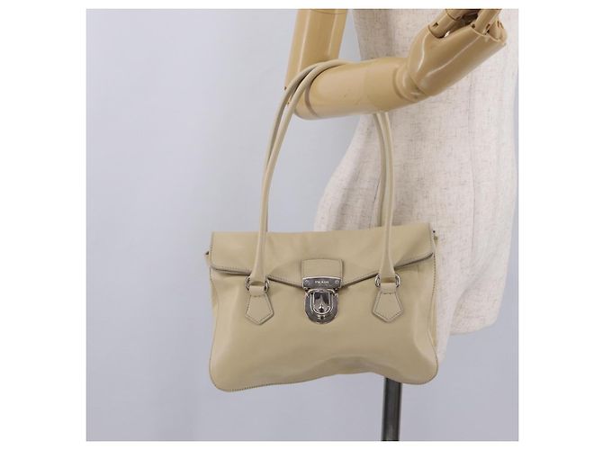 PRADA Tote Bag Leather Ivory Silver - vista 29