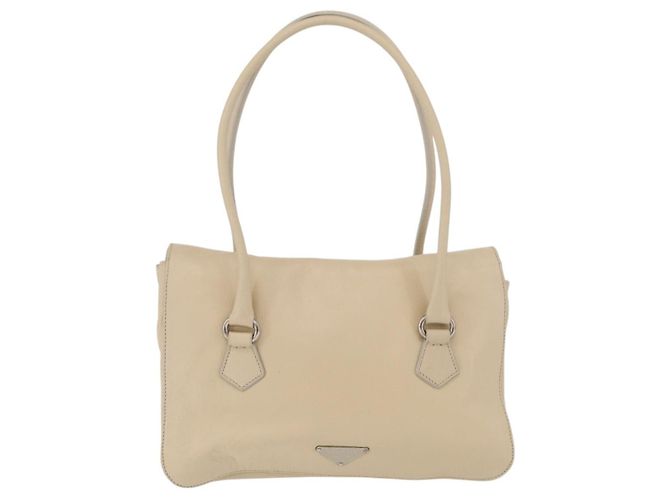 PRADA Tote Bag Leather Ivory Silver - vista 3