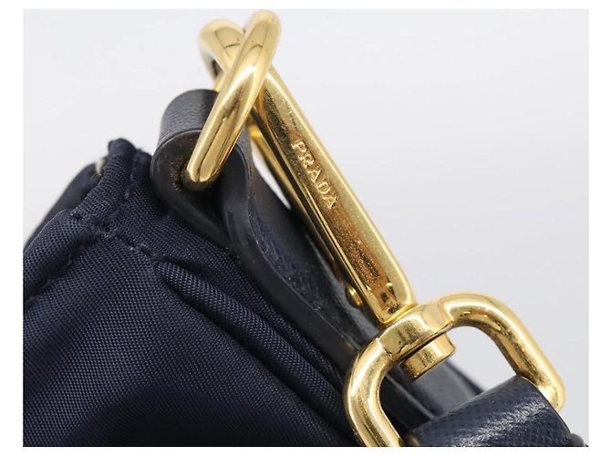 PRADA Sac à épaule Nylon Navy Gold - vue 14