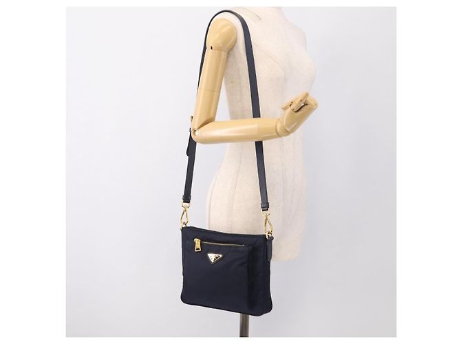 PRADA Sac à épaule Nylon Navy Gold - vue 26