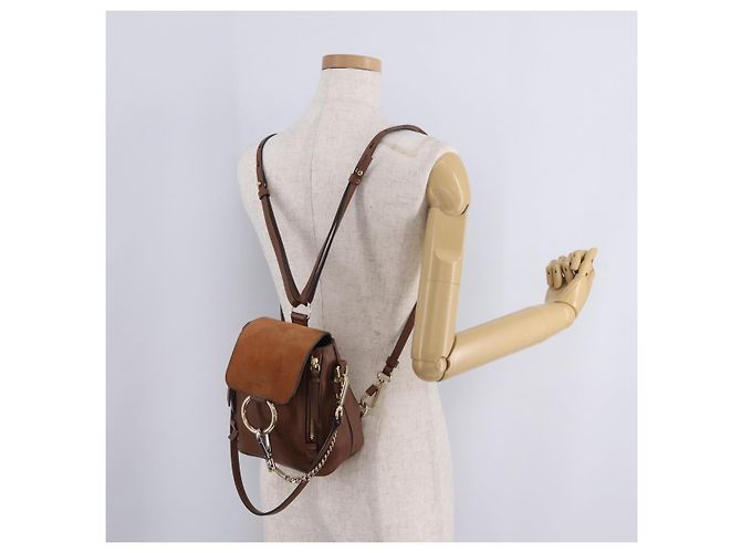 Chloé Chloe Faye Mini Backpack Leather Brown Gold - view 25