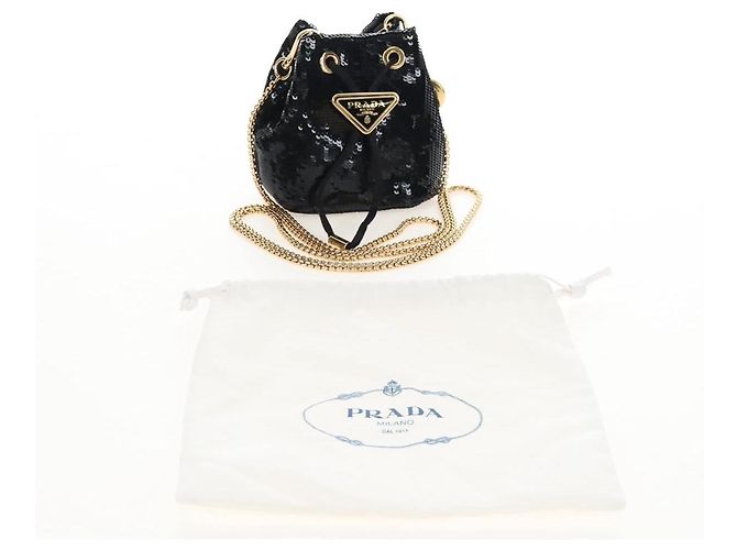 PRADA Chain Shoulder Pouch Sequin Black Gold - vista 12