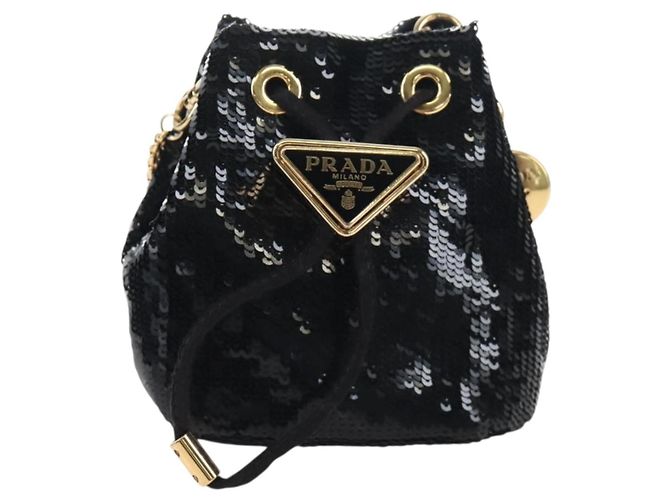 PRADA Chain Shoulder Pouch Sequin Black Gold - vista 13