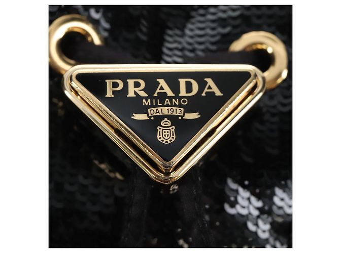 PRADA Chain Shoulder Pouch Sequin Black Gold - vista 20