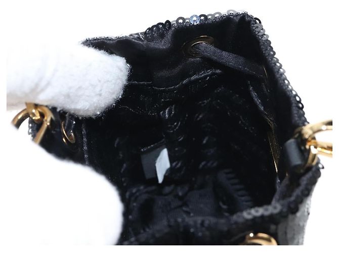 PRADA Chain Shoulder Pouch Sequin Black Gold - vista 22
