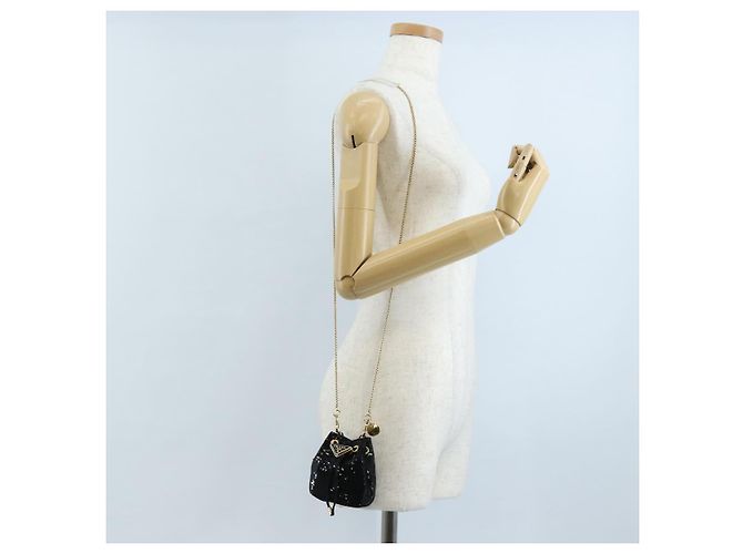 PRADA Chain Shoulder Pouch Sequin Black Gold - vista 24