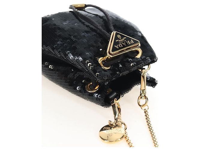 PRADA Chain Shoulder Pouch Sequin Black Gold - vista 6