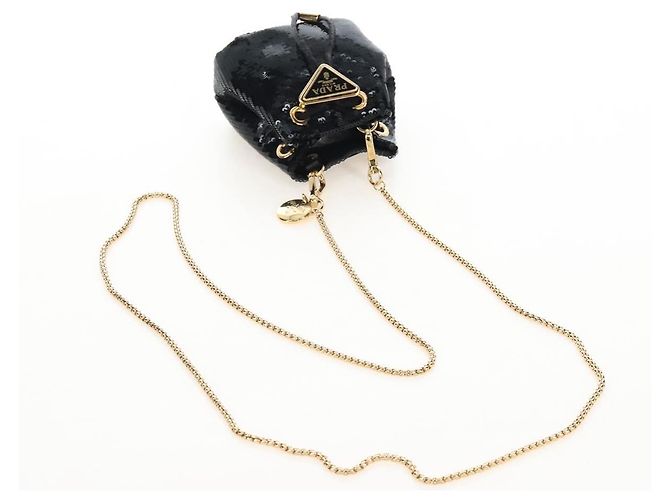 PRADA Chain Shoulder Pouch Sequin Black Gold - vista 7