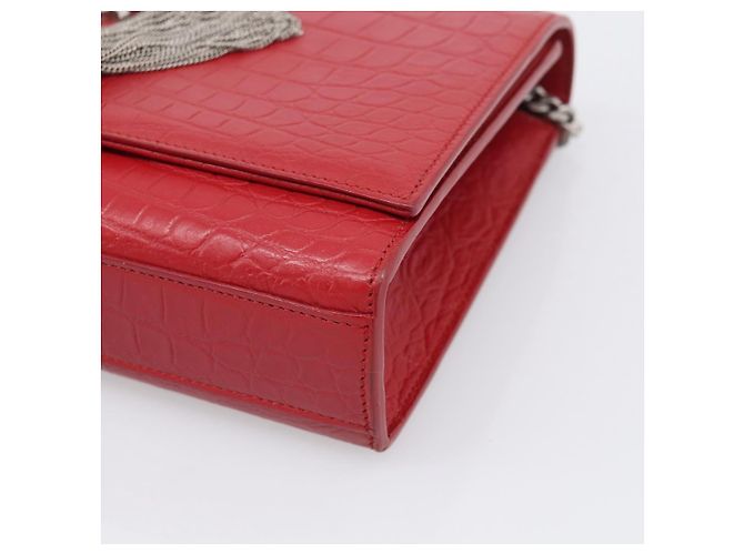 Autre Marque Saint Laurent Kate Chain Shoulder Bag Leather Red Silver - vista 10