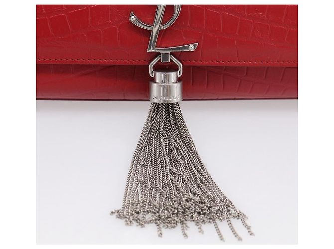 Autre Marque Saint Laurent Kate Chain Shoulder Bag Leather Red Silver - vista 14