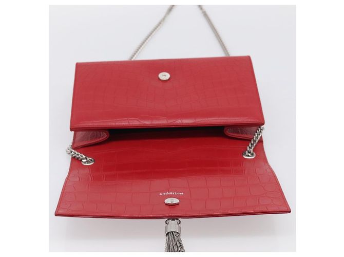 Autre Marque Saint Laurent Kate Chain Shoulder Bag Leather Red Silver - vista 17
