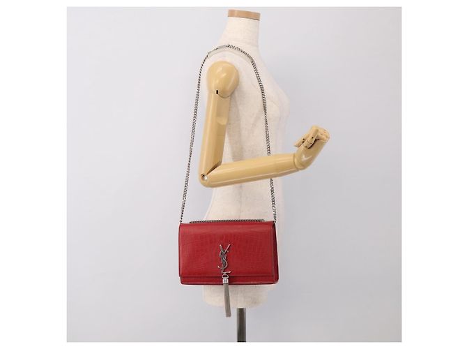 Autre Marque Saint Laurent Kate Chain Shoulder Bag Leather Red Silver - vista 25