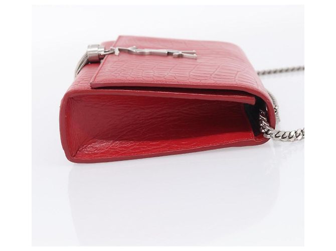 Autre Marque Saint Laurent Kate Chain Shoulder Bag Leather Red Silver - vista 5