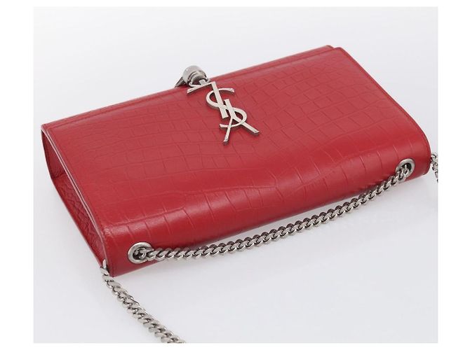 Autre Marque Saint Laurent Kate Chain Shoulder Bag Leather Red Silver - vista 6