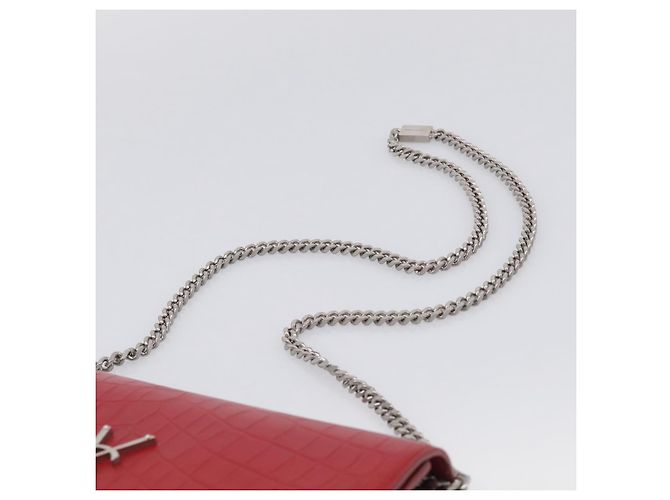 Autre Marque Saint Laurent Kate Chain Shoulder Bag Leather Red Silver - vista 8
