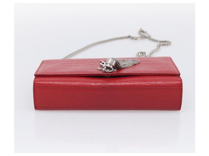 Autre Marque Saint Laurent Kate Chain Shoulder Bag Leather Red Silver - vista 9