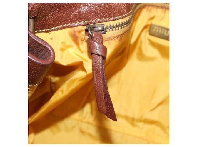 Miu Miu Shoulder Bag Leather Brown Gold - view 21
