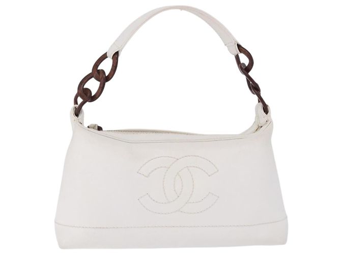 CHANEL COCO Mark Shoulder Bag Caviar Skin White Gold CC - vista 13
