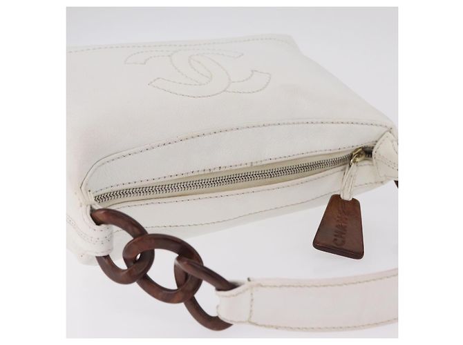 CHANEL COCO Mark Shoulder Bag Caviar Skin White Gold CC - vista 7