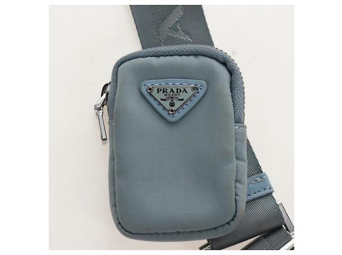 PRADA Bolsa de Mão Nylon 2way Azul Claro Prata - vista 13