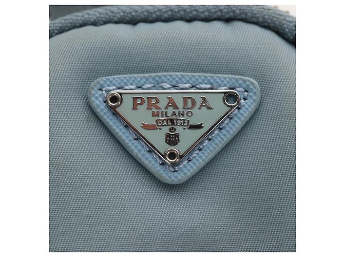 PRADA Bolsa de Mão Nylon 2way Azul Claro Prata - vista 14