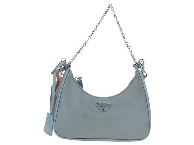 PRADA Bolsa de Mão Nylon 2way Azul Claro Prata - vista 2