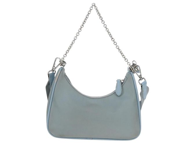 PRADA Bolsa de Mão Nylon 2way Azul Claro Prata - vista 3