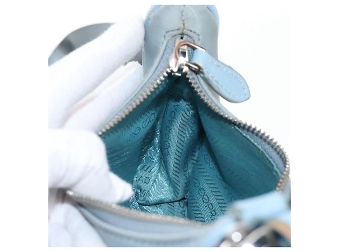 PRADA Bolsa de Mão Nylon 2way Azul Claro Prata - vista 30