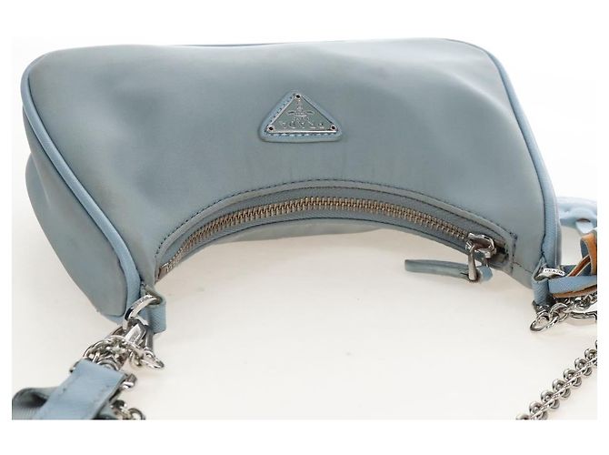 PRADA Bolsa de Mão Nylon 2way Azul Claro Prata - vista 6