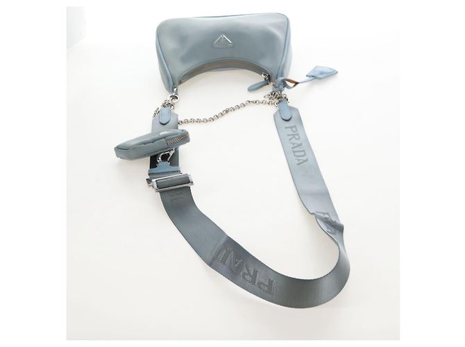 PRADA Bolsa de Mão Nylon 2way Azul Claro Prata - vista 9