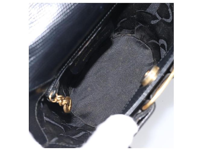 Salvatore Ferragamo Vala Hand Bag Leather Embossed Black Gold - vista 17