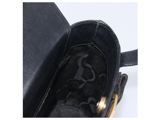 Salvatore Ferragamo Vala Hand Bag Leather Embossed Black Gold - vista 18