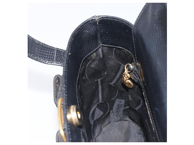 Salvatore Ferragamo Vala Hand Bag Leather Embossed Black Gold - vista 19