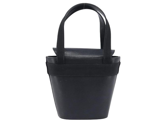 Salvatore Ferragamo Vala Hand Bag Leather Embossed Black Gold - vista 3