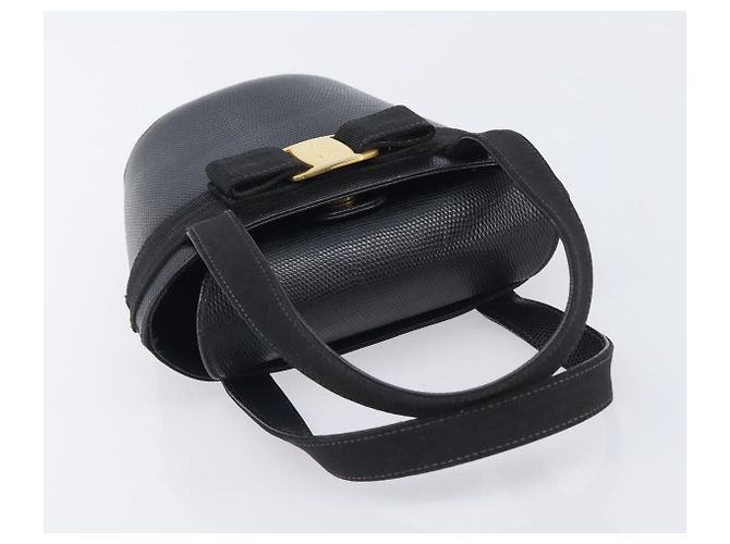 Salvatore Ferragamo Vala Hand Bag Leather Embossed Black Gold - vista 6