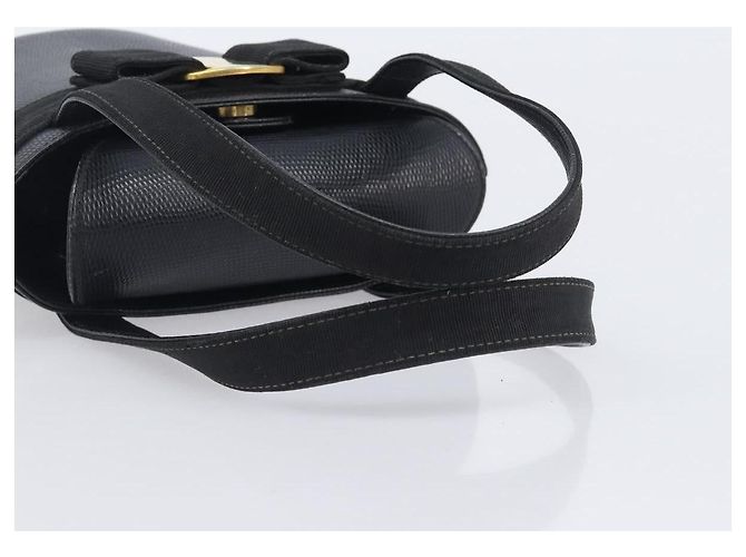 Salvatore Ferragamo Vala Hand Bag Leather Embossed Black Gold - vista 7