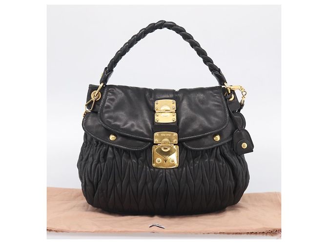 Miu Miu Matelasse Shoulder Bag Leather 2way Black Gold - vista 12