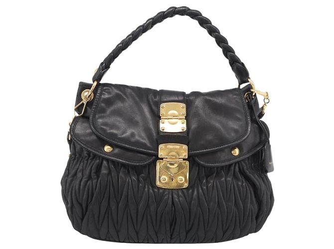 Miu Miu Matelasse Shoulder Bag Leather 2way Black Gold - vista 13