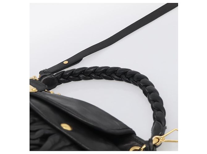 Miu Miu Matelasse Shoulder Bag Leather 2way Black Gold - vista 14
