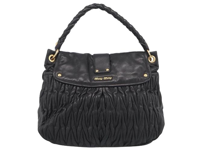 Miu Miu Matelasse Shoulder Bag Leather 2way Black Gold - vista 2
