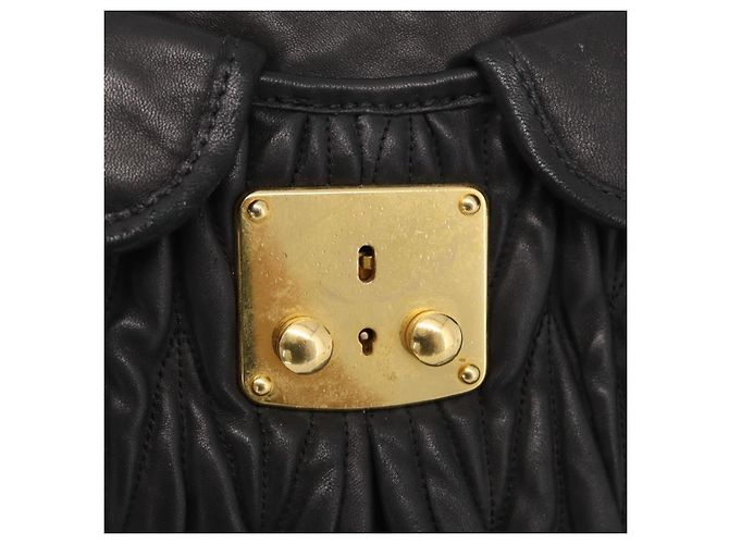 Miu Miu Matelasse Shoulder Bag Leather 2way Black Gold - vista 25