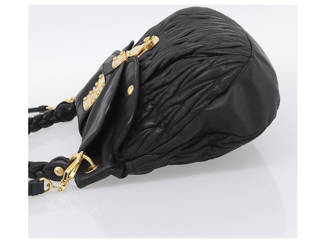 Miu Miu Matelasse Shoulder Bag Leather 2way Black Gold - vista 3