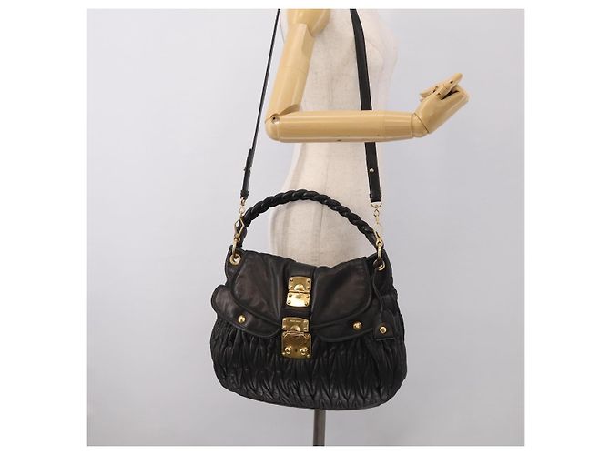 Miu Miu Matelasse Shoulder Bag Leather 2way Black Gold - vista 34