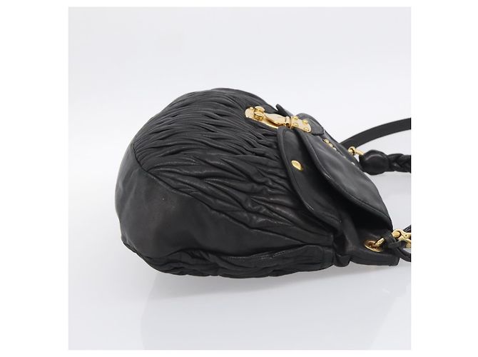 Miu Miu Matelasse Shoulder Bag Leather 2way Black Gold - vista 4