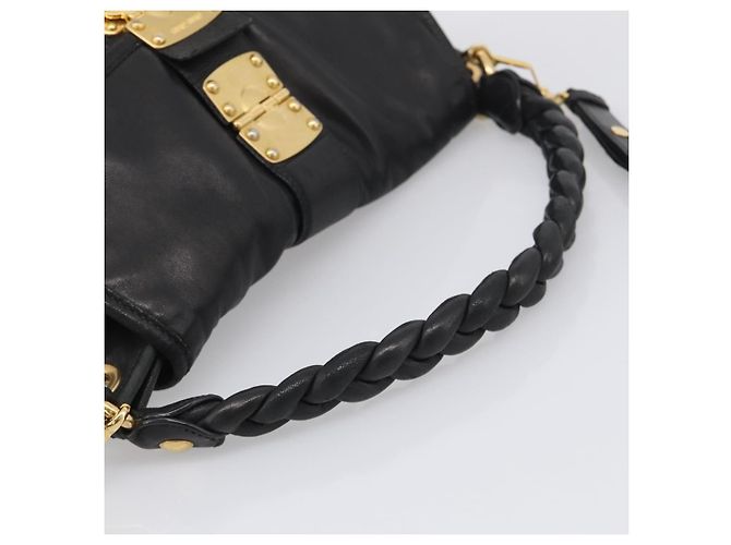 Miu Miu Matelasse Shoulder Bag Leather 2way Black Gold - vista 7