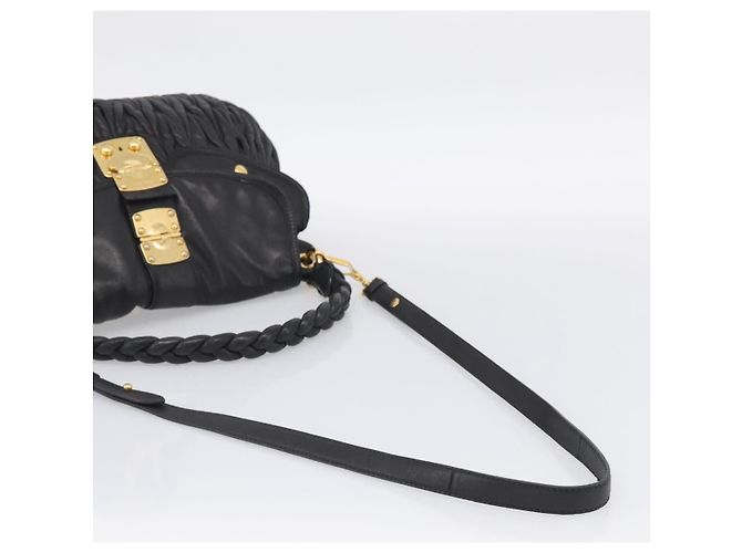 Miu Miu Matelasse Shoulder Bag Leather 2way Black Gold - vista 8
