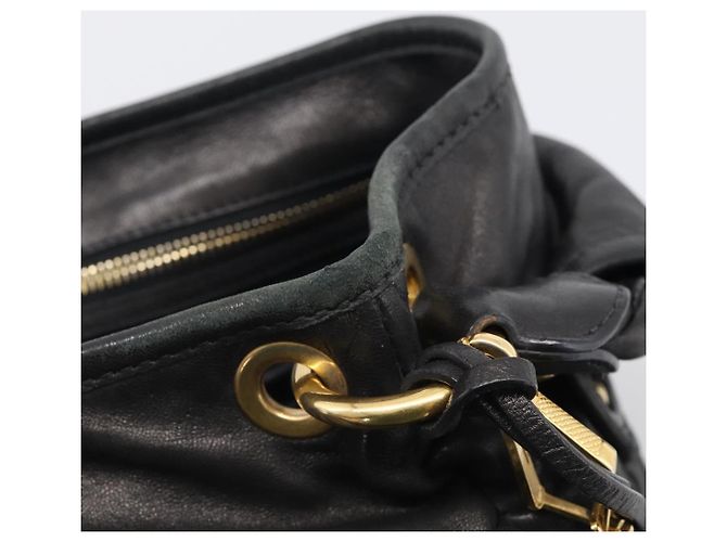 Miu Miu Matelasse Shoulder Bag Leather 2way Black Gold - vista 9